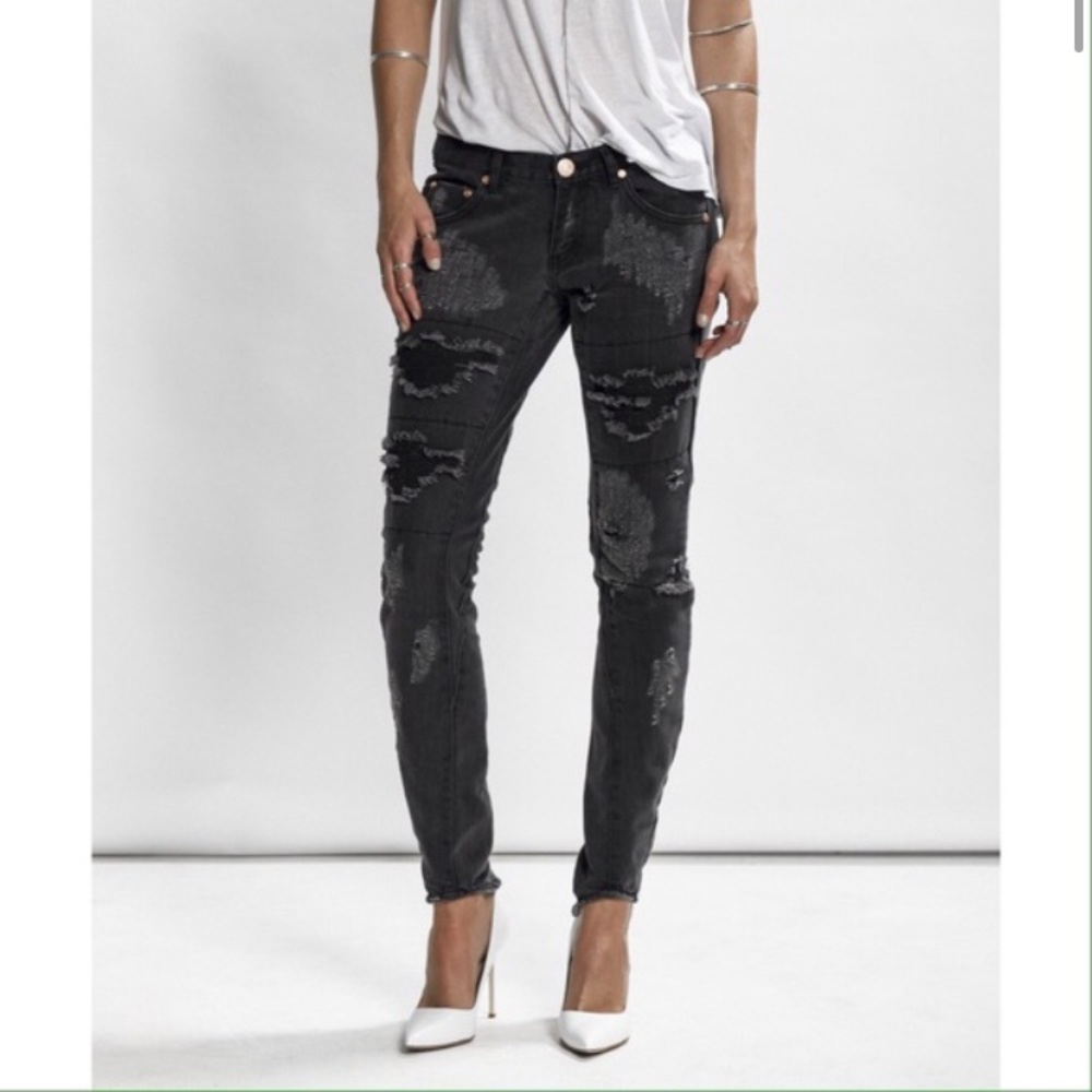 🖤NWT One Teaspoon Freebirds III Distressed in Basalt Black Size 24